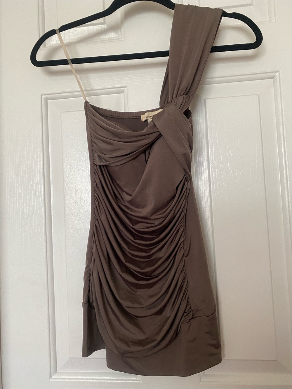 One-Shoulder Ruched Top in Taupe